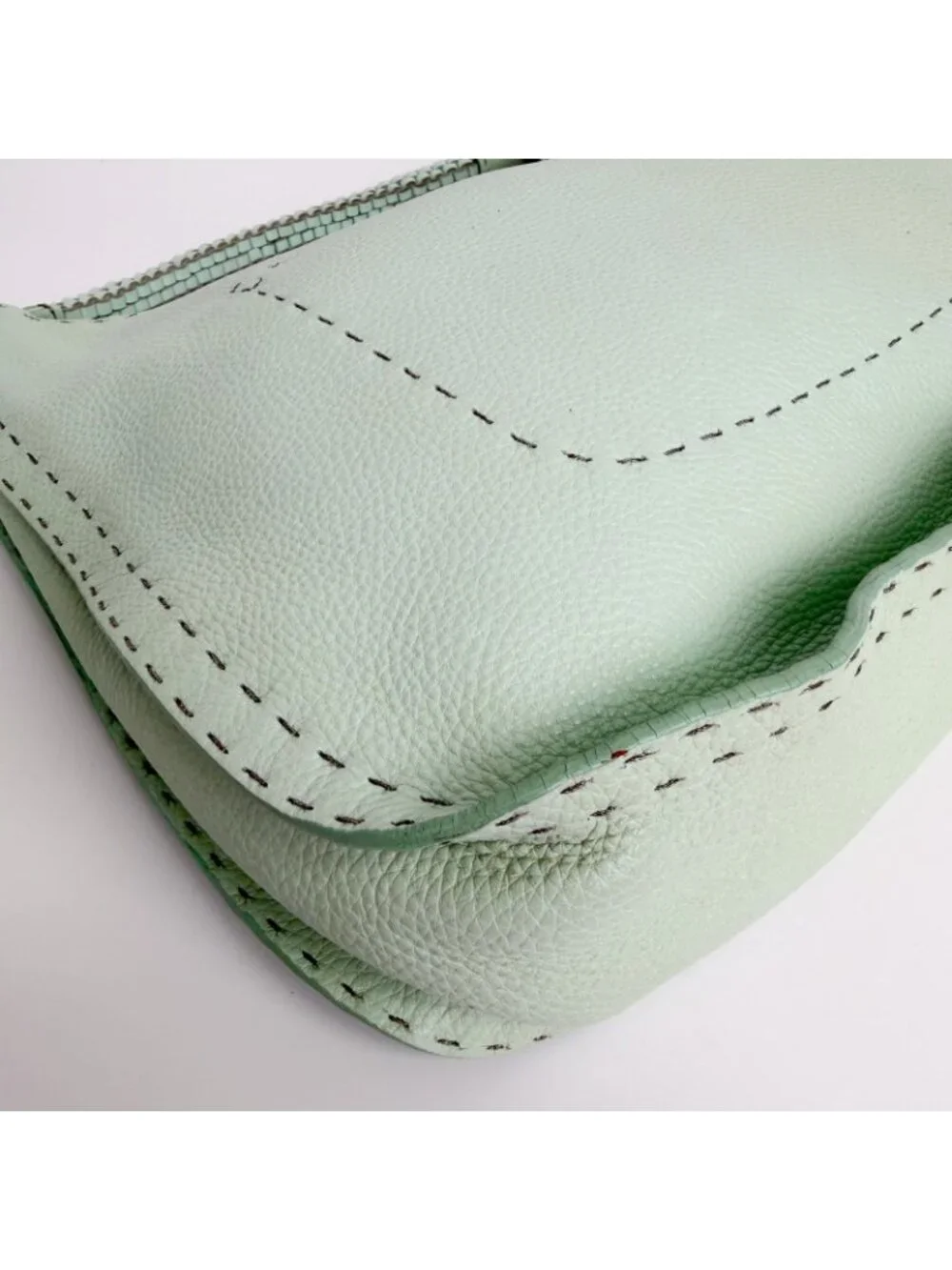 Fendi Selleria Stitch Shoulder Bag Leather Mint Green Silver Vintage